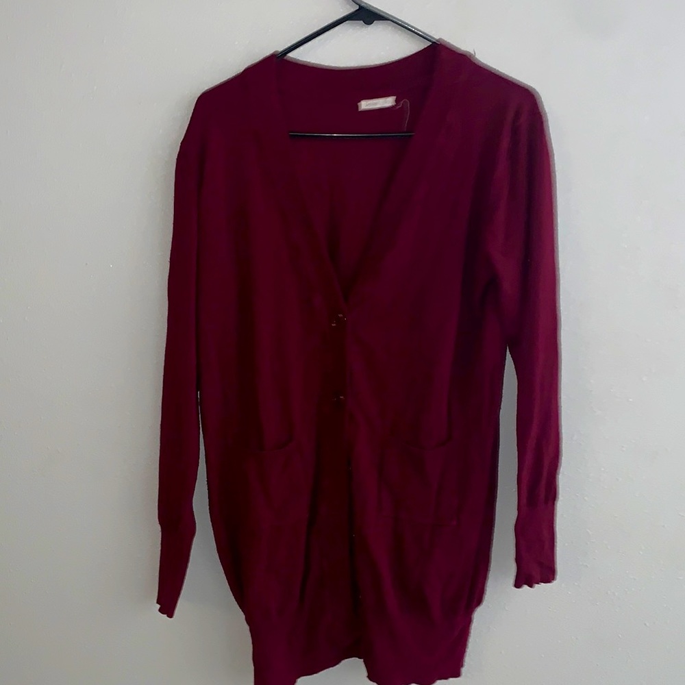 Red cardigan